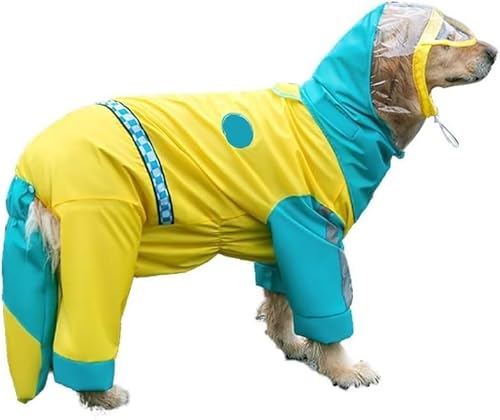 Hunderegenmantel mit Bein, leichte, vollständig abdeckende, wasserdichte Hai-Cosplay-Hundekapuze, Regenbekleidung mit Reflektorstreifen und Traktionsloch-Overall for mittelgroße und große Hunde_5XL (B von TLTLT