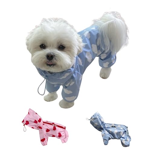 Hunderegenmantel mit Beinen, 4-beiniger wasserdichter Hundeponcho mit Kapuze und verstellbarem 2-Wege-Reißverschluss, vollständig abdeckender Hunderegenanzug for kleine und mittelgroße Hunde, Blau, G von TLTLT