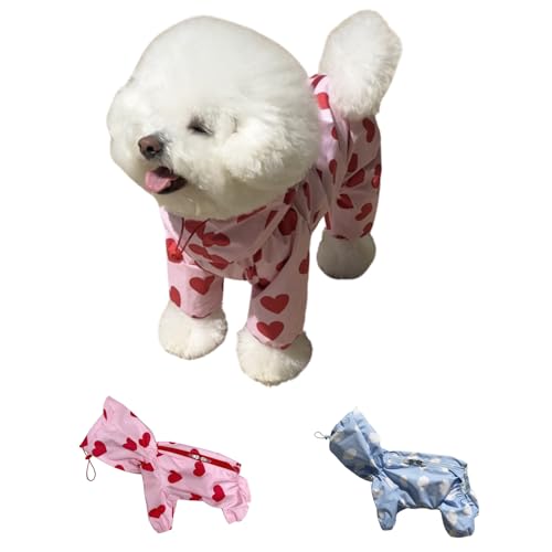 Hunderegenmantel mit Beinen, 4-beiniger wasserdichter Hundeponcho mit Kapuze und verstellbarem 2-Wege-Reißverschluss, vollständig abdeckender Hunderegenanzug for kleine und mittelgroße Hunde, Blau, G von TLTLT