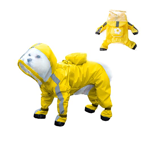 Hunderegenmantel & Regenstiefel-Set, wasserdichter reflektierender Haustiermantel mit D-Ring & Verstellbarer Kapuze, rutschfeste Hundeschuhe, inkl. Aufbewahrungstasche for kleine und mittelgroße Hund von TLTLT