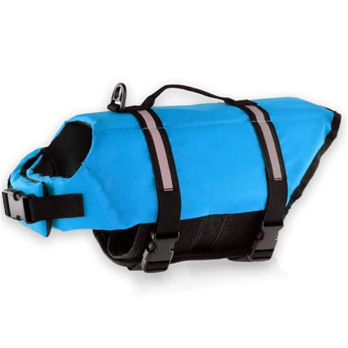 Hundeschwimmweste, verstellbar, Sicherheits-Schwimmweste, Haustier-Rettungsring mit Griff, for Schwimmen, Surfen, Bootfahren for kleine Hunde, Welpen und große Hunde (XL, Rot)(Blue,L) von TLTLT