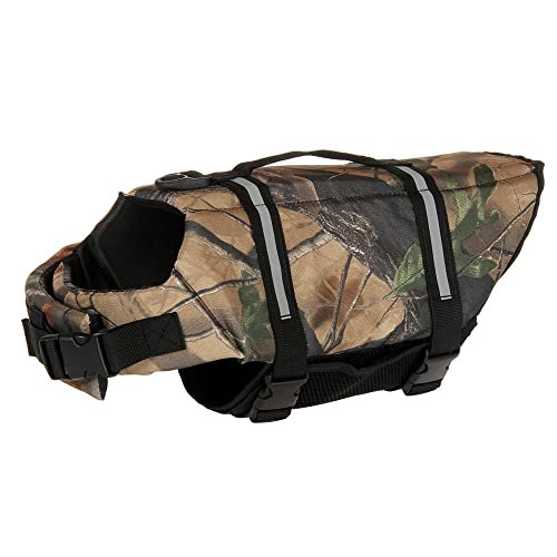 Hundeschwimmweste, verstellbar, Sicherheits-Schwimmweste, Haustier-Rettungsweste mit Griff for Schwimmen, Surfen, Bootfahren for kleine Hunde, Welpen und große Hunde (M, Grün)(Light camouflage,S) von TLTLT