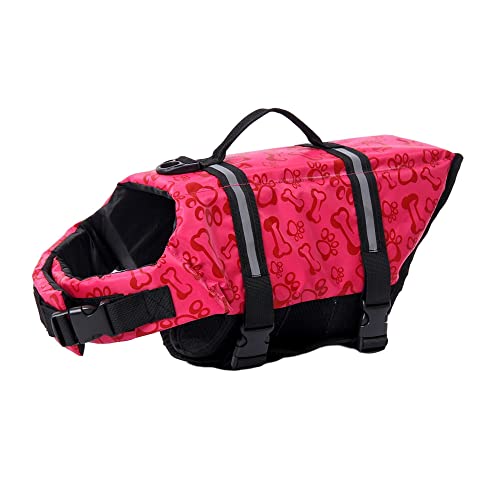 Hundeschwimmweste, verstellbar, Sicherheits-Schwimmweste, Haustier-Rettungsweste mit Griff for Schwimmen, Surfen, Bootfahren for kleine Hunde, Welpen und große Hunde (M, Grün)(Pink Skull,XXL) von TLTLT