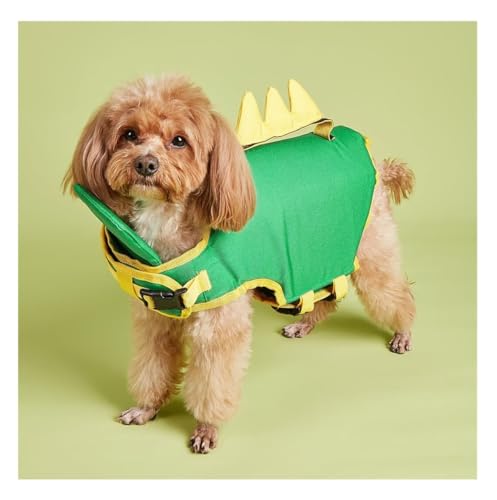 Hundeschwimmweste, verstellbar, Sicherheits-Schwimmweste, Haustier-Rettungsweste mit Griff for Schwimmen, Surfen, Bootfahren for kleine Hunde, Welpen und große Hunde (XL, gelbe Biene)(Green Dinosaur,L von TLTLT