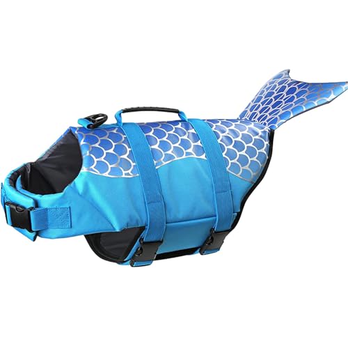 Hundeschwimmweste mit Griff, reflektierende Schwimmsicherheitsweste for kleine, mittelgroße und große Hunde und Welpen – schwimmender Lebensretter for Pool, Strand, Bootfahren(Mermaid - Blue,X-Large) von TLTLT