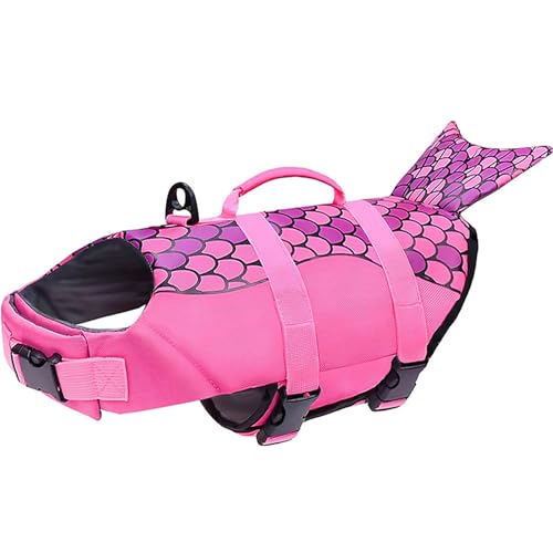 Hundeschwimmweste mit Griff, reflektierende Schwimmsicherheitsweste for kleine, mittelgroße und große Hunde und Welpen – schwimmender Lebensretter for Pool, Strand, Bootfahren(Mermaid - Pink,X-Large) von TLTLT