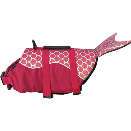 Hundeschwimmweste mit Griff, reflektierende Schwimmsicherheitsweste for kleine, mittelgroße und große Hunde und Welpen – schwimmender Lebensretter for Pool, Strand, Bootfahren(Mermaid - Red,Medium) von TLTLT