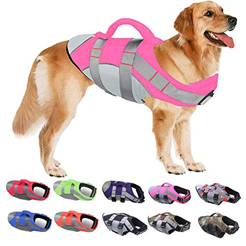 Ripstop-Rettungsweste for Hunde mit Rettungsgriff und reflektierenden Streifen, schwimmender Sicherheitsbadeanzug for kleine, mittelgroße und große Hunde – perfekt for Pool, Strand und Bootfahren(Pink von TLTLT
