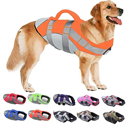 Ripstop-Rettungsweste for Hunde mit Rettungsgriff und reflektierenden Streifen, schwimmender Sicherheitsbadeanzug for kleine, mittelgroße und große Hunde – perfekt for Pool, Strand und Bootfahren(Oran von TLTLT