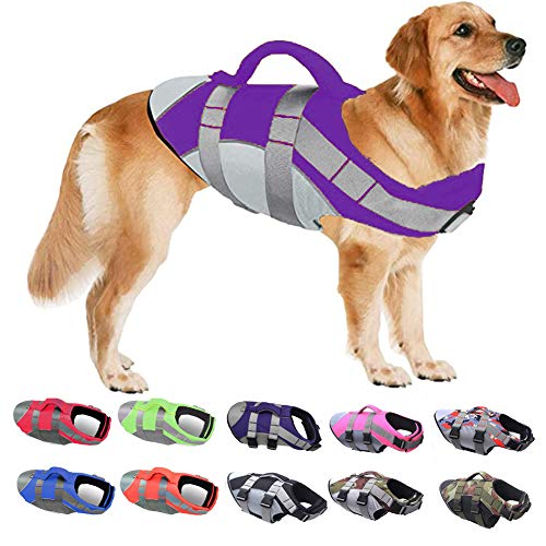 Ripstop-Rettungsweste for Hunde mit Rettungsgriff und reflektierenden Streifen, schwimmender Sicherheitsbadeanzug for kleine, mittelgroße und große Hunde – perfekt for Pool, Strand und Bootfahren(Purp von TLTLT