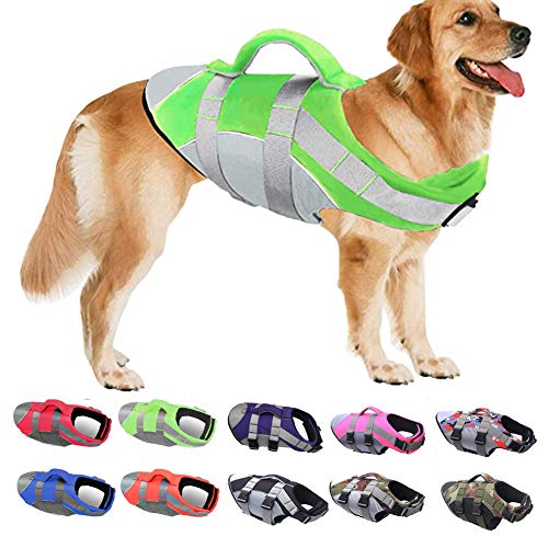 Ripstop-Rettungsweste for Hunde mit Rettungsgriff und reflektierenden Streifen, schwimmender Sicherheitsbadeanzug for kleine, mittelgroße und große Hunde – perfekt for Pool, Strand und Bootfahren(Gree von TLTLT