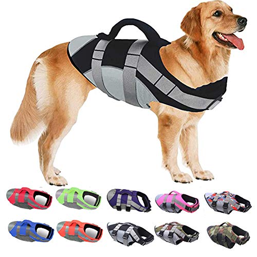 Ripstop-Rettungsweste for Hunde mit Rettungsgriff und reflektierenden Streifen, schwimmender Sicherheitsbadeanzug for kleine, mittelgroße und große Hunde – perfekt for Pool, Strand und Bootfahren(Blac von TLTLT