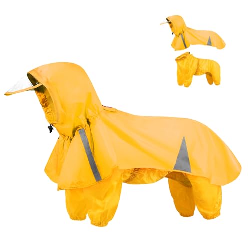 „Set aus Hunderegenmantel und Poncho mit Kapuze – wasserdichter, reflektierender 4-Bein-Umhang mit D-Ring, abnehmbarer, vollflächiger Regenschutz for mittelgroße/große Hunde, vergrößerte Krempe und ve von TLTLT