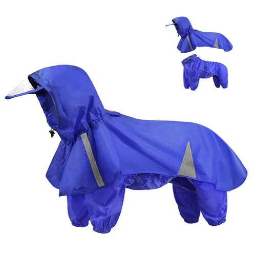 „Set aus Hunderegenmantel und Poncho mit Kapuze – wasserdichter, reflektierender 4-Bein-Umhang mit D-Ring, abnehmbarer, vollflächiger Regenschutz for mittelgroße/große Hunde, vergrößerte Krempe und ve von TLTLT