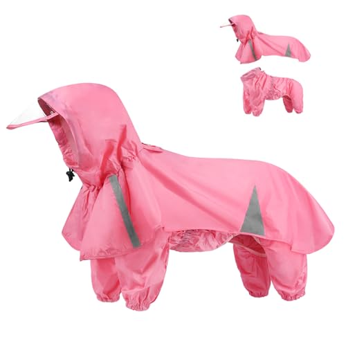 „Set aus Hunderegenmantel und Poncho mit Kapuze – wasserdichter, reflektierender 4-Bein-Umhang mit D-Ring, abnehmbarer, vollflächiger Regenschutz for mittelgroße/große Hunde, vergrößerte Krempe und ve von TLTLT