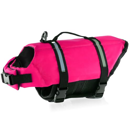 Hundeschwimmweste, verstellbar, Sicherheits-Schwimmweste, Haustier-Rettungsring mit Griff, for Schwimmen, Surfen, Bootfahren for kleine Hunde, Welpen und große Hunde (XL, Rot)(Hot Pink,XXS) von TLTLT