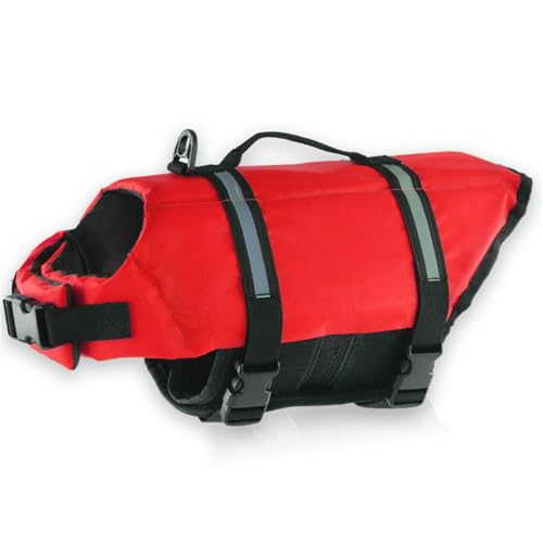 Hundeschwimmweste, verstellbar, Sicherheits-Schwimmweste, Haustier-Rettungsring mit Griff, for Schwimmen, Surfen, Bootfahren for kleine Hunde, Welpen und große Hunde (XL, Rot)(Red,M) von TLTLT