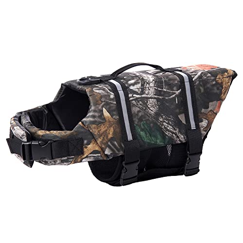 TLTLT Hundeschwimmweste, verstellbar, Sicherheits-Schwimmweste, Haustier-Rettungsweste mit Griff for Schwimmen, Surfen, Bootfahren for kleine Hunde, Welpen und große Hunde (M, Grün)(Camouflage,XS) von TLTLT