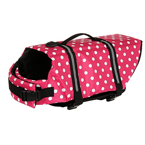 TLTLT Hundeschwimmweste, verstellbar, Sicherheits-Schwimmweste, Haustier-Rettungsweste mit Griff for Schwimmen, Surfen, Bootfahren for kleine Hunde, Welpen und große Hunde (M, Grün)(Pink dots,XL) von TLTLT