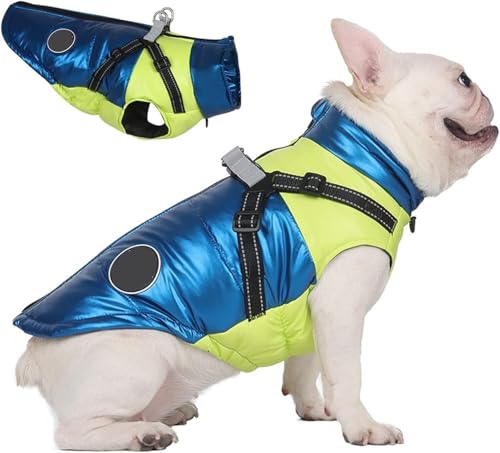 wasserdichte Hundejacke mit Geschirr - Reflektierender Warmer Wintermantel for kleine, mittelgroße und große Hunde, verstellbare Weste for kaltes Wetter, winddichter Regenmantel - Blau, Größe S(Blue von TLTLT
