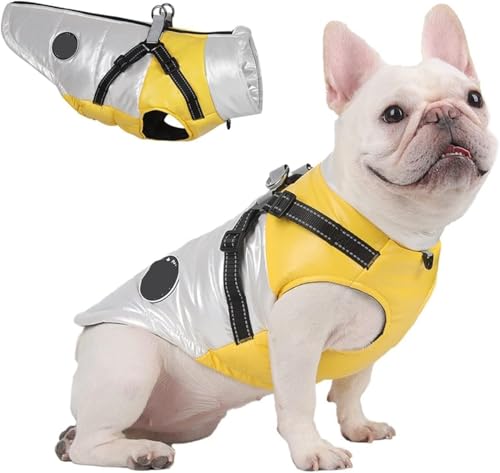 wasserdichte Hundejacke mit Geschirr - Reflektierender Warmer Wintermantel for kleine, mittelgroße und große Hunde, verstellbare Weste for kaltes Wetter, winddichter Regenmantel - Blau, Größe S(Silv von TLTLT