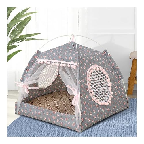 TMAOZW Faltbares Katzenzelt, Hundehütte, Bett, Kätzchen, Hundekorb, Betten, Kissen, Haustierzwinger, Produkte, geeignet for kleine Hunde, Katzenbett for draußen, Katzenbett fürs Auto(Flower Gray,L) von TMAOZW