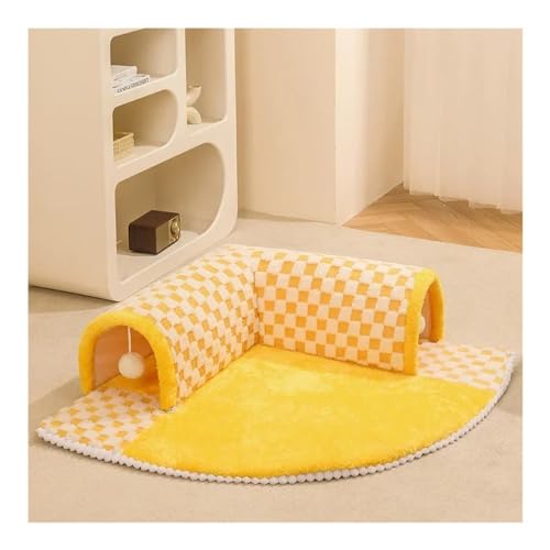 Katzenbett for Spielen, Katzentunnel, Hundehütte, Bett, Kätzchen, Hundekorb, Bett, Katzenhütte, Heimmatte, geeignet for Katzen und Hunde, for Spielen, Ausruhen, Mittagspause(Yellow,80X80cm) von TMAOZW