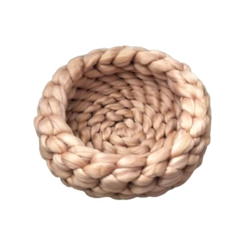 TMAOZW Weiches, rundes Hundebett for Hauskatzen, handgefertigt, gehäkelt, dickes Garn, klobiges Haustierkissen, geeignet for Katzen oder kleine Hunde(Khaki,35cm) von TMAOZW