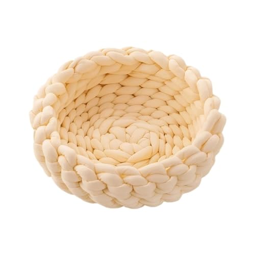 TMAOZW Weiches, rundes Hundebett for Hauskatzen, handgefertigt, gehäkelt, dickes Garn, klobiges Haustierkissen, geeignet for Katzen oder kleine Hunde(Milky white,35cm) von TMAOZW