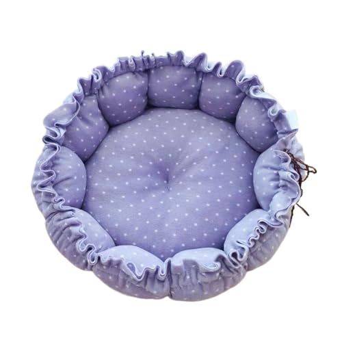 TMAOZW Weiches, warmes Haustierbett, Nest, doppelt verwendbar, Verstellbarer Kordelzug, Haustiernest, Bett, geeignet for den Innenbereich, auf der Seite, auf dem Boden, Garten(Taro Purple Dots,45cm) von TMAOZW
