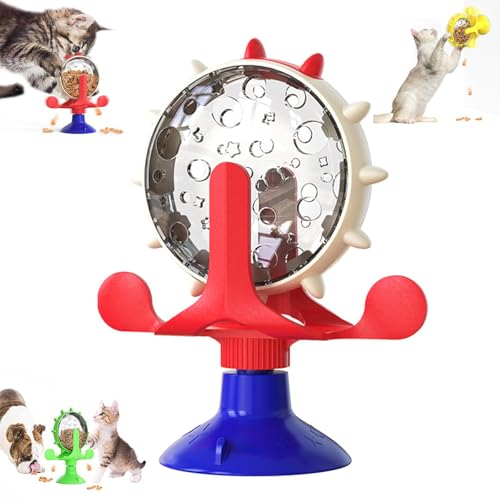 TMFGLERI Lallypet, Lallypet Futter-Windmühle, interaktives Spielzeug mit Leckerli-Spender für Katzen, 360° drehbare Windmühle mit Saugnapf für kleine Haustiere. (Red) von TMFGLERI