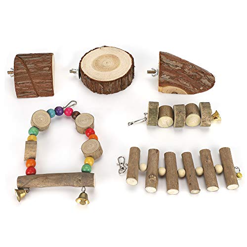 Hamster-Kauspielzeug, Hamster-Sicherheitsschaukel, Beißschnur, Springplattform-Spielzeug, Holz, Kleines Haustier-Kauspielzeug-Set mit Glocke für Kleine Haustiere, Papageien, von TMISHION