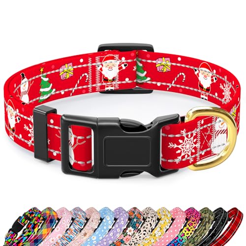 TMOODEL Reflektierendes Hundehalsband – niedlicher Weihnachtsstil für kleine Hunde, weiches Nylon-Welpenhalsband mit verstellbarer Größe und Schnellverschluss-Schnalle, Rot, XS von TMOODEL