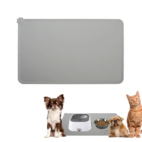 rutschfeste Hundenapf Matte,Silikon Hundenapf Matte,Hunde Futtermatte,Silikon-Tierfuttermatte,Futtermatte,wasserdichte Katzen- und Hundematte Geeignet für Katzen und Hunde,Grau,48 * 30cm von TMRBBesty