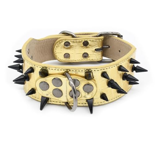 TNMIUH Kragen Nieten-Hundehalsband aus Leder, Spike-Halsband zum Schutz von Hunden, in Schwarz, Weiß und Beige, Geeignet für mittelgroße und große Hunde (15kg–40 kg),Gelb,S von TNMIUH