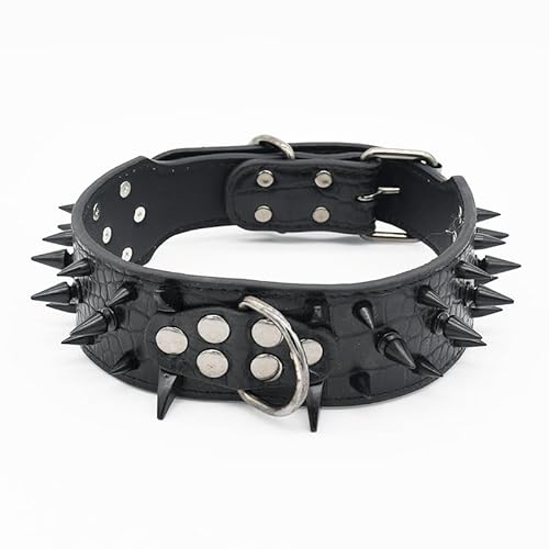 TNMIUH Kragen Nieten-Hundehalsband aus Leder, Spike-Halsband zum Schutz von Hunden, in Schwarz, Weiß und Beige, Geeignet für mittelgroße und große Hunde (15kg–40 kg),Schwarz,M von TNMIUH