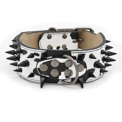 TNMIUH Kragen Nieten-Hundehalsband aus Leder, Spike-Halsband zum Schutz von Hunden, in Schwarz, Weiß und Beige, Geeignet für mittelgroße und große Hunde (15kg–40 kg),Weiß,M von TNMIUH