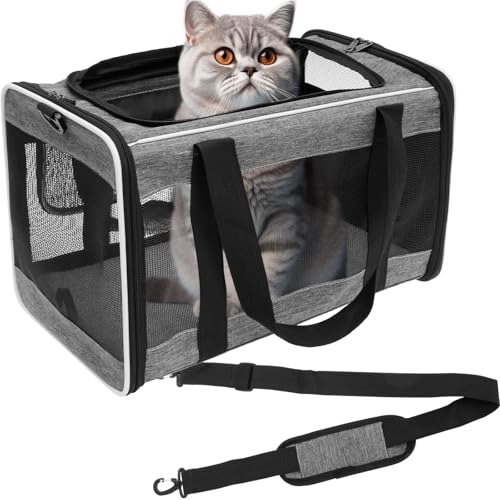 Hund, Katzentransportbox,Tragbare Haustiertransportbox bis zu 60 kg,Weiche Katzentransportbox mit Griffen und verstellbarem Gurt,45 × 28 × 28 cm,Tiertransportboxen,Reisetransportbox für Welpen von TNTGMG
