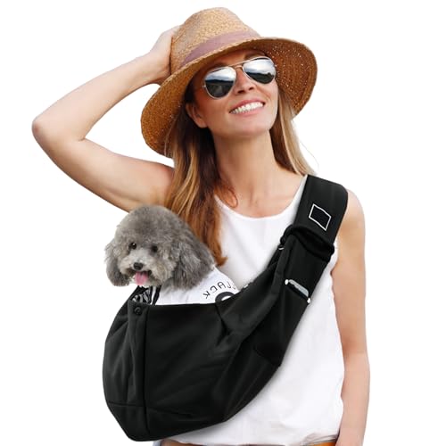 Hundetragetasche Tragetuch,Dog Carrier Umhängetasche mit verstellbarem gepolstertem Gurt,Hand-Free Hundeschlingen-Trage für 0-15 lbs, Welpentragetasche für kleine Hunde und Katzen Anreise von TNTGMG
