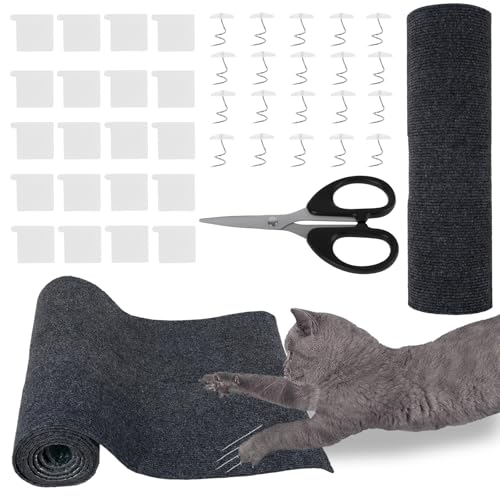 Kratzmatte Katze,40×200 cm,2 Stück Polyester Trimmbar Selbstklebende Teppiche mit Schere,Katzenkratzer Möbelschutz,Hohe Beanspruchung Steigen Katzenkratzer für Möbel Couch oder Wand(Dunkelgrau) von TNTGMG