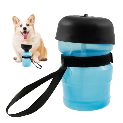 TNTGMG Hundetrinkflasche,520 ml Silikon Haustier-Wasserflasche mit Faltbarer Schüssel, auslaufsicher,Tragbare Hundereise-Quetschflasche,Wasserspender für Welpen für Spaziergänge im Freien(Blau) von TNTGMG
