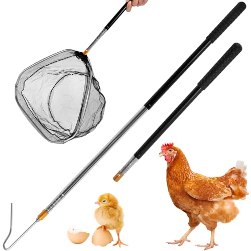 TNTGMG Teleskop -Hühnerfänger Beinhaken 58,5 Zoll Hühnernetzfänger mit Non -Slip -Gummi Griff kann 3,5 lbs kleines Hühnchenfangnetz Geflügelhaken Vogelfänger mit Hakenkopf für Outdoor standhalten von TNTGMG