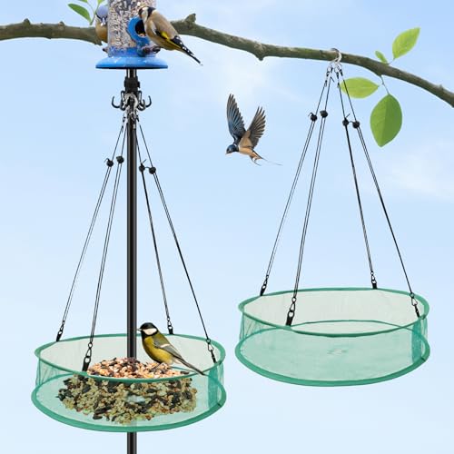 TNTGMG Vogelfangschalen,2 Stück Hängendes Vogelfutterhaus Plattform mit 50-95cm Verstellbarem Seil und Loch,10cm tief Vogelfutter-Reifen für Kolibri-Futterhäuschen Bienenfutterhäuschen von TNTGMG
