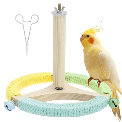 Vogelständer Sitzstange,natürliches hölzernes Vogeltrainingsspielzeug,21×21×19 cm, tragbare interaktive Tischsitzstange für kleine mittlere Papageien,Sittiche, Sittiche, Nymphensittiche(A) von TNTGMG