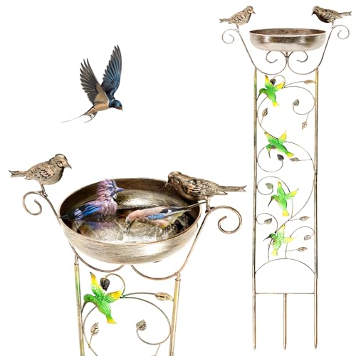 Vogeltränke,30×100cm,Vogeltränke aus Eisen mit Stabilem Pfahl,Freistehende Vogeltränken,Abnehmbare Vogeltränken Futterschale für draußen Garten Patio Hof Rasen Dekor von TNTGMG