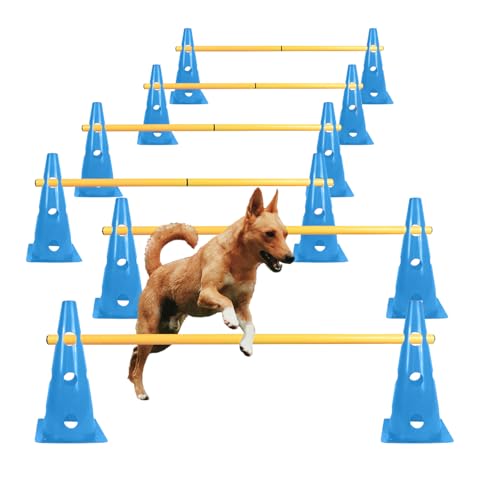 TNZMART Agility-Hürdenkegel für Hunde, Haustier-Spring-Trainingsset, Agility-Kurs, Hinterhof-Set, verstellbares Hindernis-Trainingsset (Blau, 6 Sets) von TNZMART