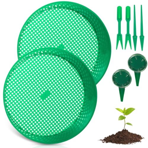 TOATELU Grün Rund Gartensieb Set: 2 Stück Kunststoff Durchwurfsieb mit Sämlingspikierer Saatsäer und Setzlinge-Widger, Gartengeräte Sieb, Stein Sand Boden Erde Sieb für Erde Kompost Saatgut TOATELU Grün Rund Gartensieb Set: 2 Stück Kunststoff Durchwurfsieb mit Sämlingspikierer Saatsäer und Setzlinge-Widger, Gartengeräte Sieb, Stein Sand Boden Erde Sieb für Erde Kompost Saatgut von TOATELU