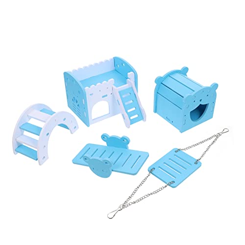 TOBBOMEY 1satz Holz Hamster Villa Spielzeug Gemütliches Nest Für Kleintiere Teiliges Mit Schaukel Und Kletteraccessoires Für Hamster Und Meerschweinchen von TOBBOMEY