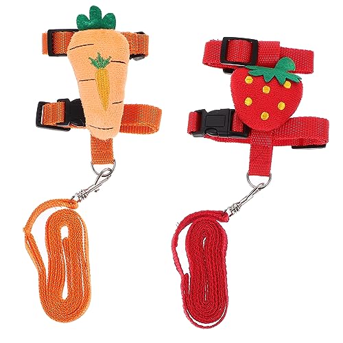 TOBBOMEY 2 Sets Verstellbares Kaninchengeschirr, I Förmig, Abreißsicher, Für Katzen Und Hunde, Zwergkaninchen, Kleine Haustierleinen, 2 Teilig (Größe S, Erdbeere + Karotte), Laufseil Für von TOBBOMEY