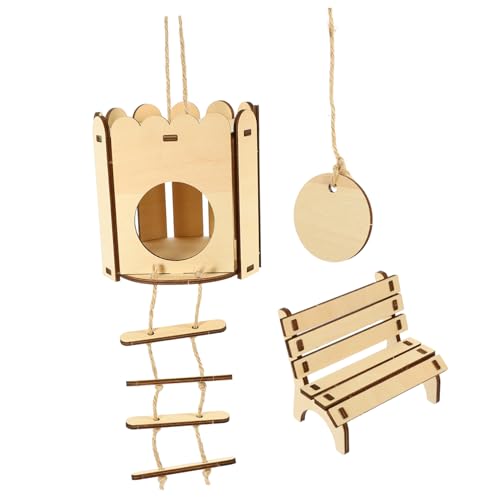 TOBBOMEY 2 Stück Hamster Holzhaus, DIY Montiertes Spielzeug, Kleintier Lebensraum Dekoration, Spielzeug Für Hamster, DIY Nest Für Hamster, Hölzernes Hamster Hängenest, Hamsterhaus, DIY von TOBBOMEY